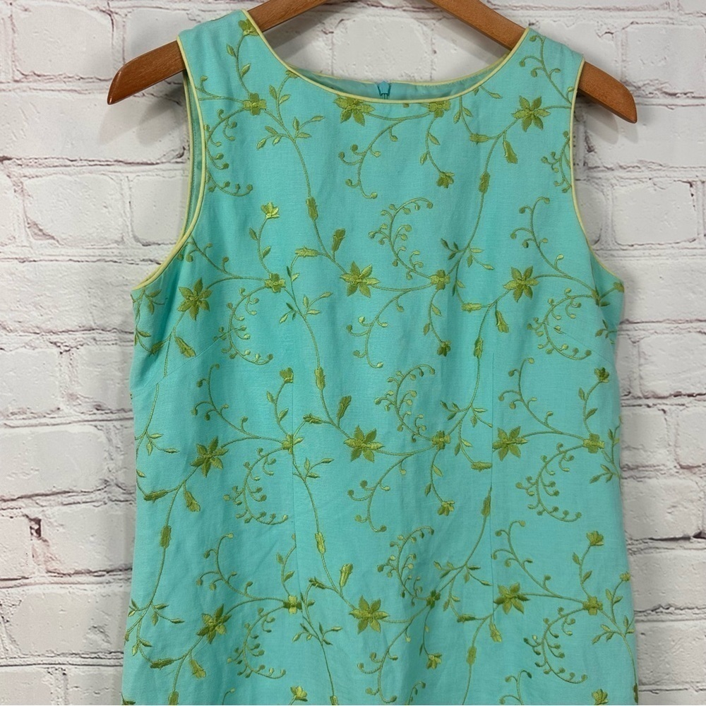 Vintage Coldwater Creek Embroidered Sheath Dress Size 12P Spring turquoise vacay - Picture 4 of 9